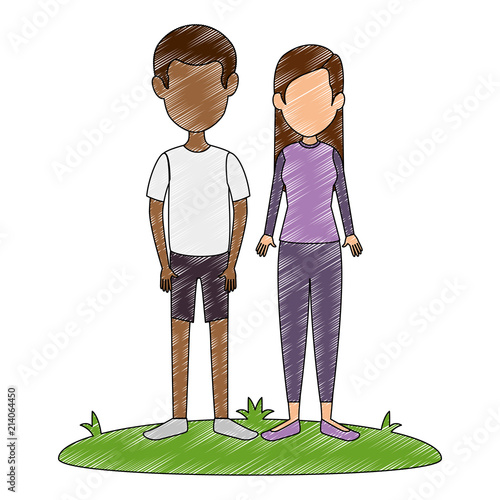 young couple in grass avatars characters