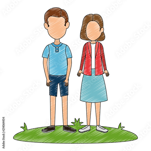 young couple in grass avatars characters