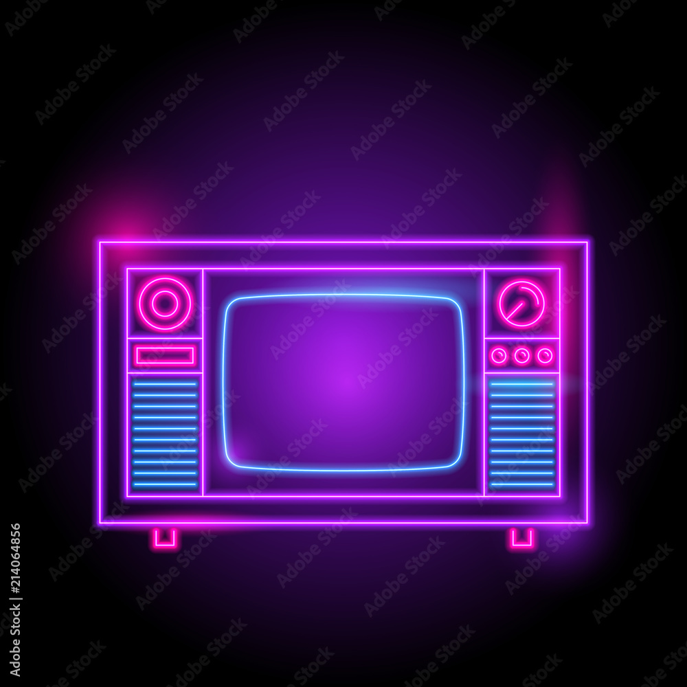 Television neon logo. glow in the dark. electric theme season. party night club. vector eps10. Television neon logo. glow in the dark. electric theme season. party night club. vector eps10.