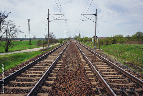 Railroad tracks in Mikulcice, small town in Czech Republic