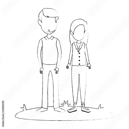 young couple in grass avatars characters