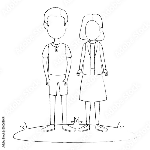 young couple in grass avatars characters
