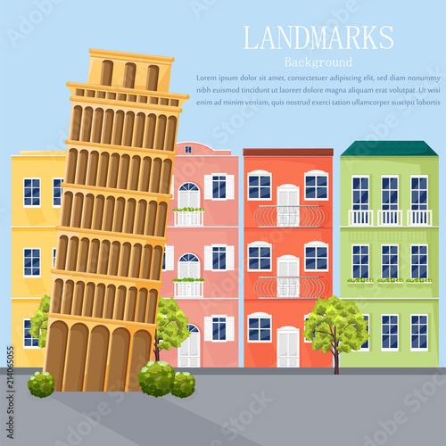 Italy cityscape architecture facades Vector. Colorful cartoon style background