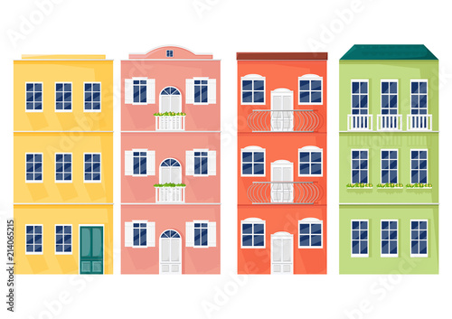 Italy colorful facades Vector. cityscape architecture cartoon styles