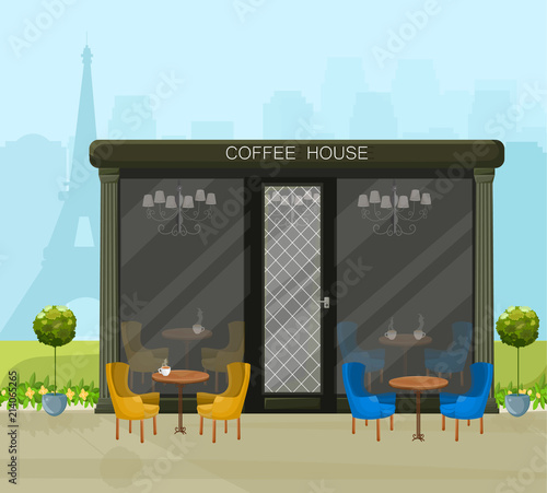 Modern coffee house Vector. Architecture facades backgrounds