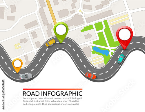 Road infographic. Colorful pin pointer. Road street infographic vector illustration design. Business map template