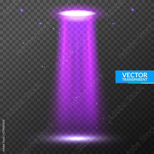 UFO light beam. Alien transport futuristic bright light in dark on transparent. UFO spaceship isolated glow effect design