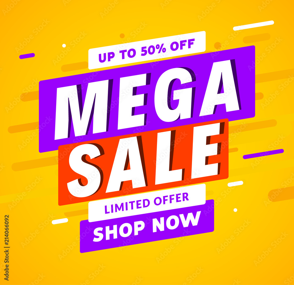 Mega Sale banner template design. Big sale special offer promotion discount for business Mega Sale banner template design. Big sale special offer promotion discount for business