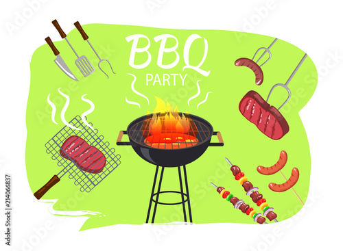 Barbecue Party and Meal Poster Vector Illustration