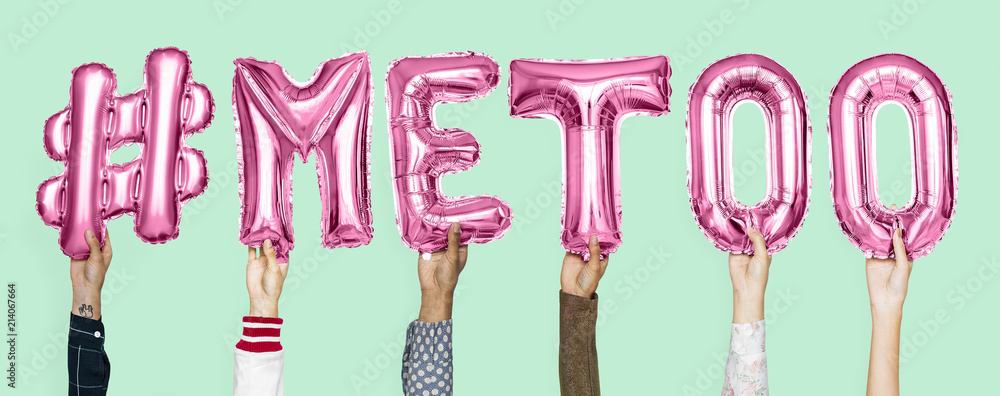 Pink alphabet balloons forming the word #metoo