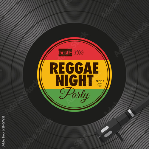 Poster, flyer reggae night party, vinyl style. Editable vector design. photo