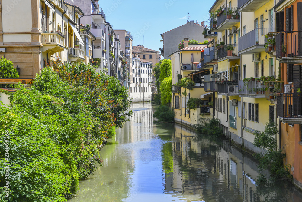 Houses on a bank of channel in Padova, Italy
