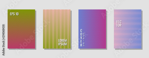 Tech blue pink green zig zag banner templates, wavy lines gradient stripes backgrounds for educational cover. Curve shapes stripes, zig zag edge lines halftone texture gradient prints collection.