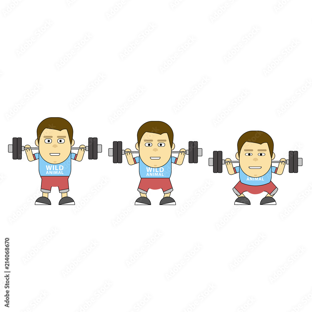 Character in training. Build your body. 2D flat illustration for the wide range of explaining, motivating, educating and prints materials.