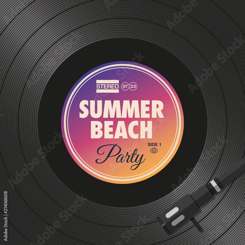 Poster, flyer summer beach party, vinyl style. Editable vector design.