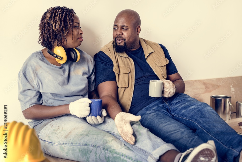 Black couple move to new house concept Black couple move to new house concept