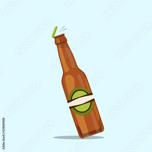 Opening beer bottle on a blue background