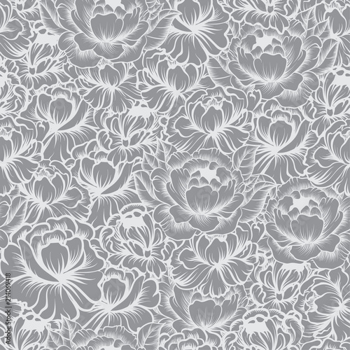 seamless pattern with drawings of peonies
