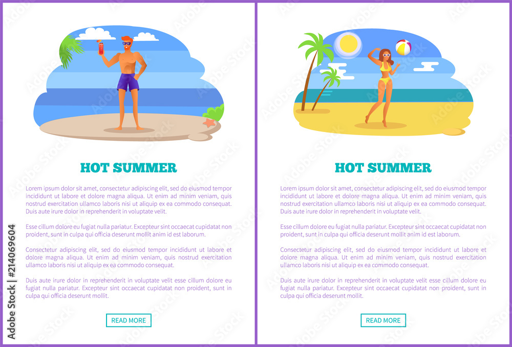 Hot Summer Web Poster Push Buttons, Tropical Beach