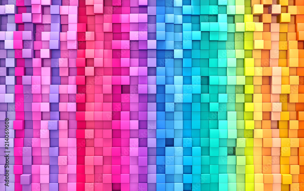 3D rendering abstract background colorful cubes wall - obrazy, fototapety, plakaty 