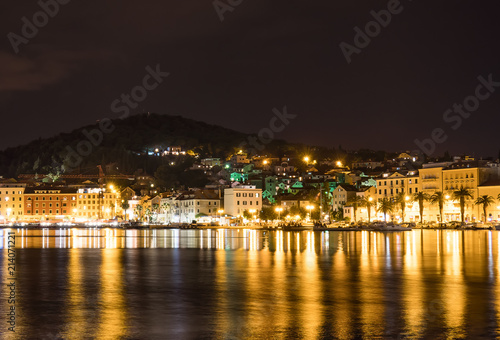 Beautiful view on the old town and Marjan park in Split, Croatia at night. © M-Production