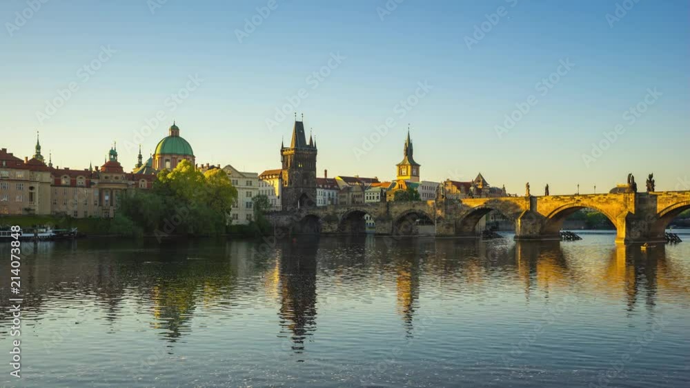 Sunrise with view of Charles Bridge and Old Town Bridge Tower in Czech, Republic timelapse 4K Sunrise with view of Charles Bridge and Old Town Bridge Tower in Czech, Republic timelapse 4K