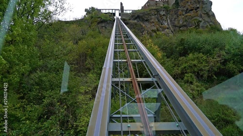 Riegersburg Castle on the hill  from the cabin of cable railway, Styria, Austria