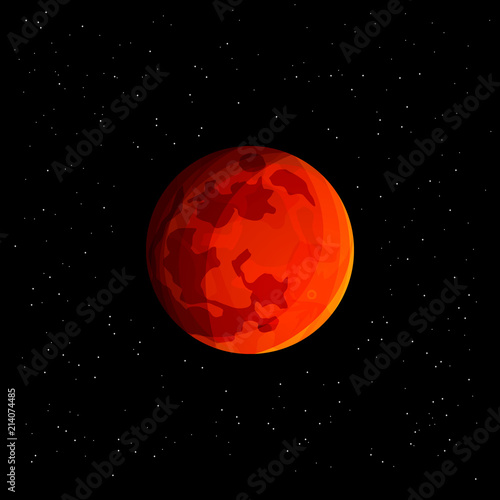 Realistic Mars planet. View from outer space, stars around the planet