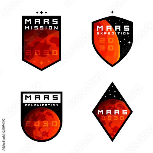 Mars colonziation exploration badges, labels, signs, emblems, design elements