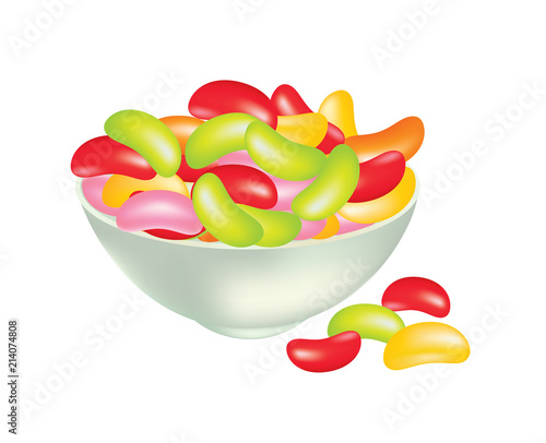 Tasty colorful jellybeans on white background