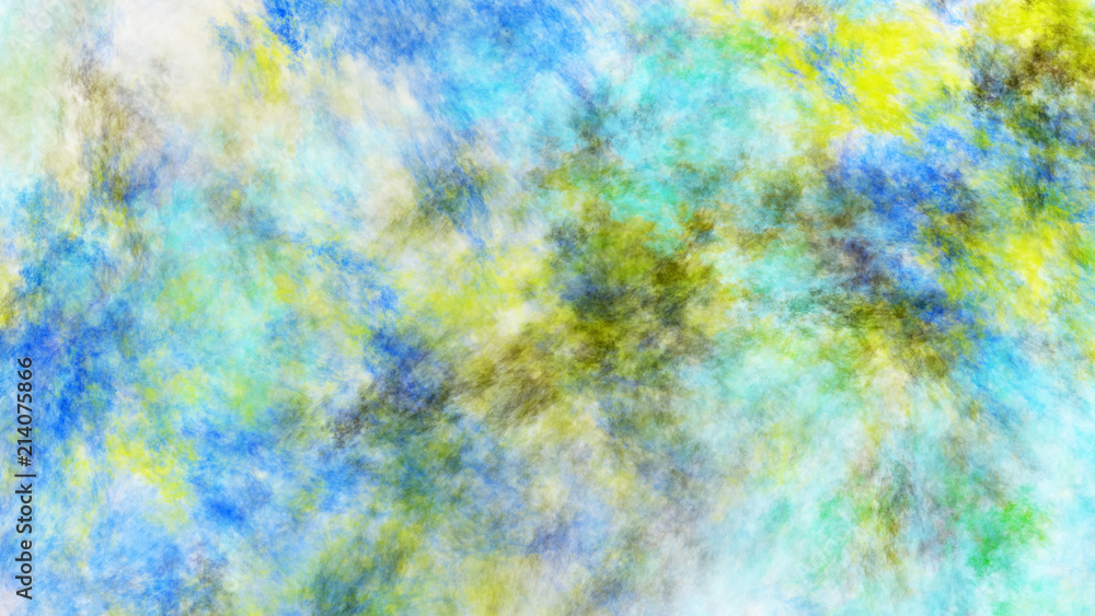 Abstract painted texture. Chaotic blue, green and yellow strokes. Fractal background. Fantasy digital art. 3D rendering.