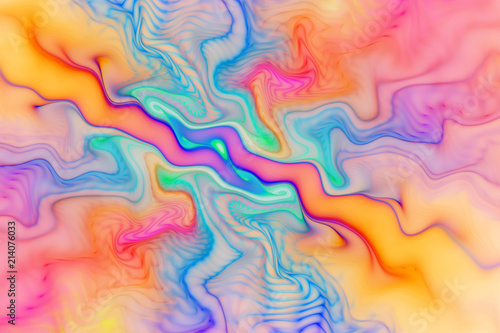 Abstract orange, pink and blue wavy background. Psychedelic fractal texture. Digital art. 3D rendering.