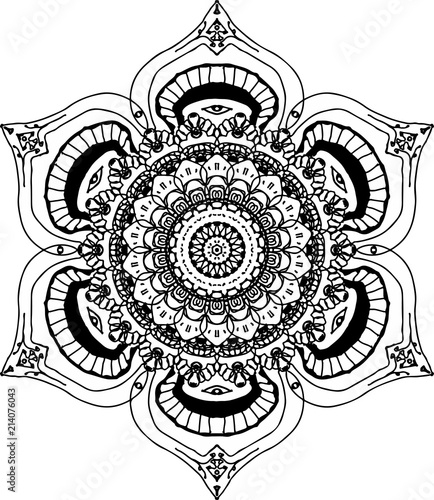Beautiful lotus blossom mandala in black and white