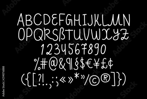 Hand written awkward and childish school naive linear script font, monoline calligraphic font, personal lettering, signage typography, english alphabet, all caps letters with language support