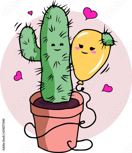 Cactus likes a balloon