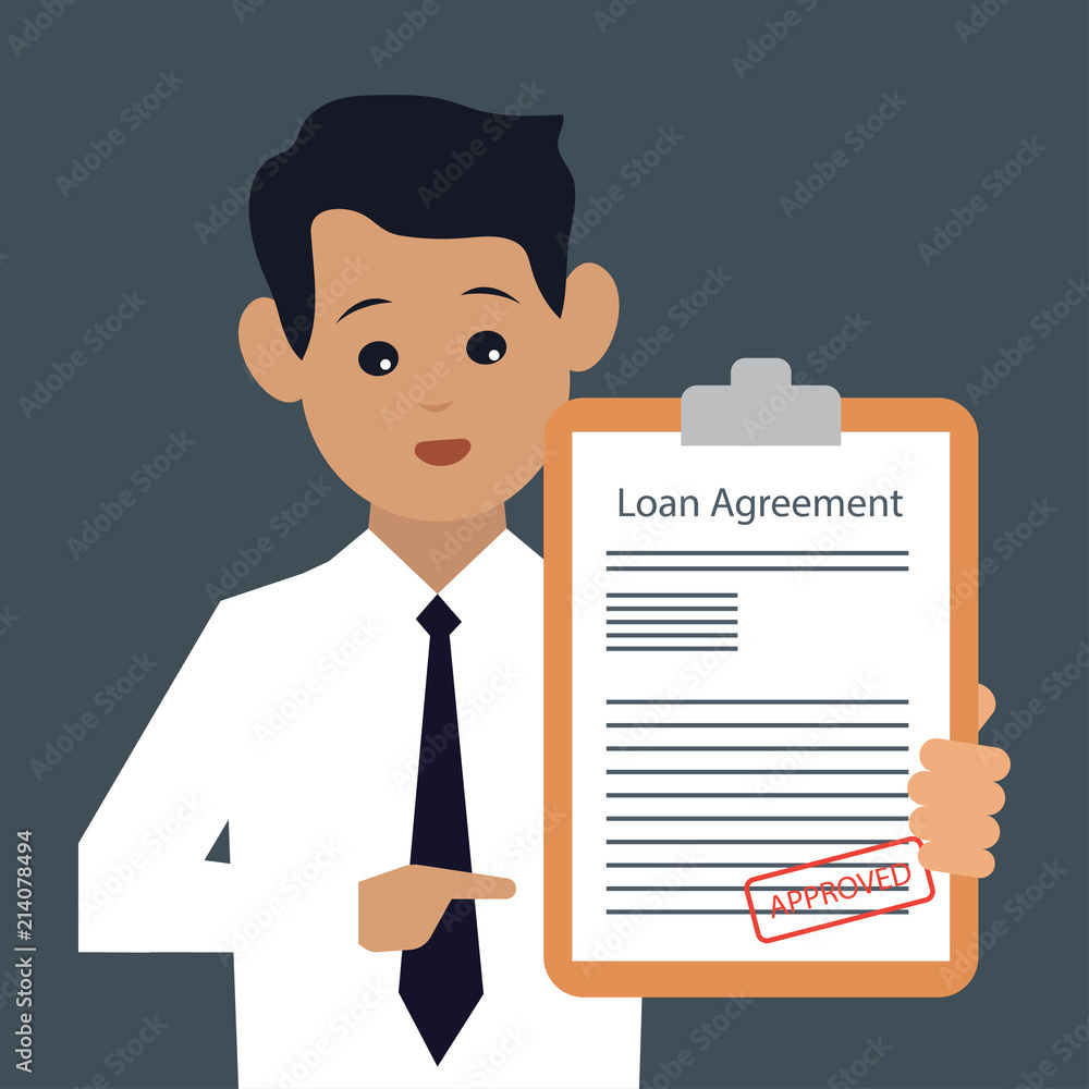 man holding loan agreement form approved for loan application concept