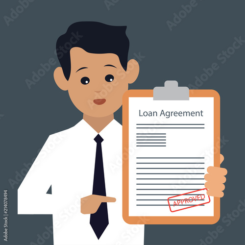 man holding loan agreement form approved for loan application concept