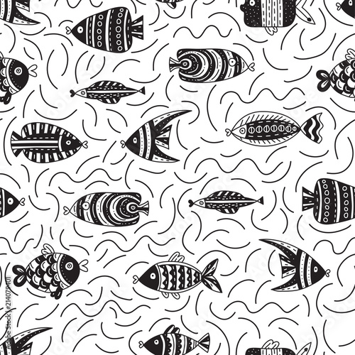 Seamless pattern with cute fishes © Pippi Draws