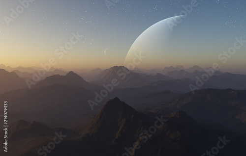 Fototapeta Naklejka Na Ścianę i Meble -  3d rendered Space Art: Alien Planet - A Fantasy Landscape