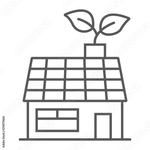 Low energy house thin line icon, ecology and energy, living with nature sign, vector graphics, a linear pattern on a white background, eps 10.