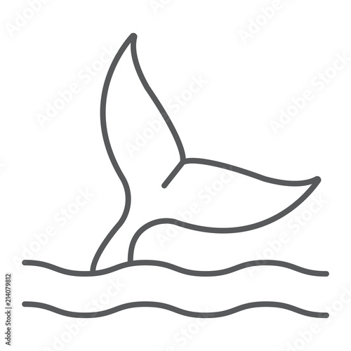 Whale tail thin line icon, aquatic and animal, sea life sign, vector graphics, a linear pattern on a white background, eps 10.