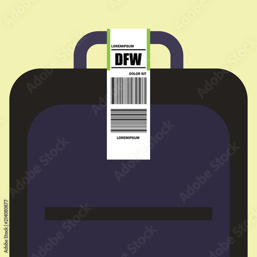 luggage tag label on suitcase with dallas united states country code and barcode. vector illustration