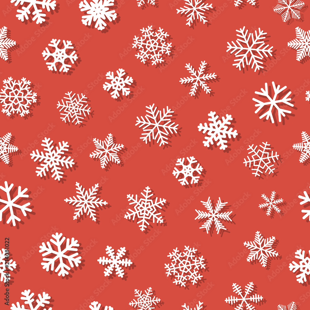 Christmas seamless pattern of snowflakes with shadows, white on orange background Christmas seamless pattern of snowflakes with shadows, white on orange background