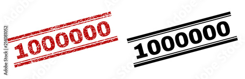 1000000 stamp seal print with red corroded and clean black version. Red vector rubber print of 1000000 title with corroded style. Titles are placed between double parallel lines.
