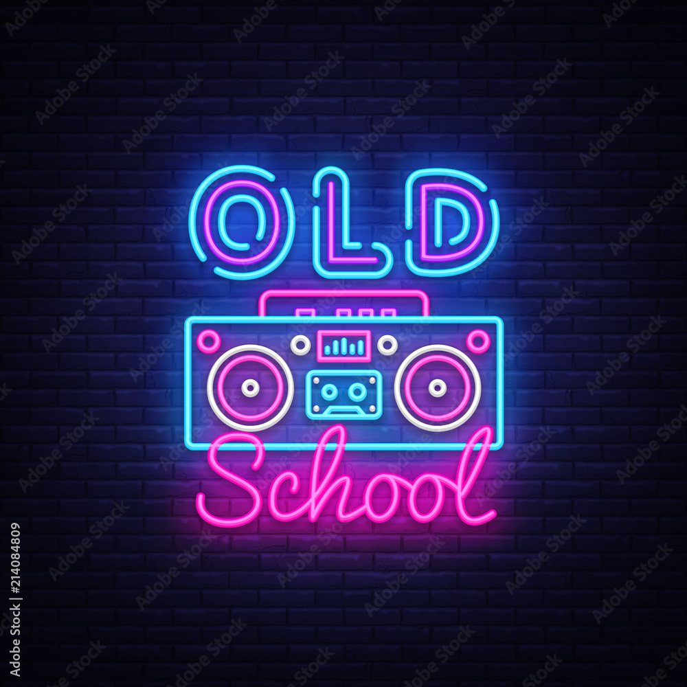 Old School neon sign vector. Retro Music Design template neon sign
