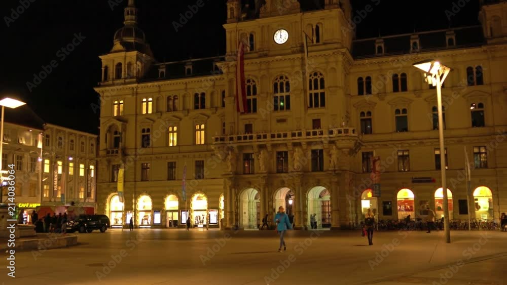 Rathaus (19 c.) at Hauptplatz at night, Graz, Austria Rathaus (19 c.) at Hauptplatz at night, Graz, Austria