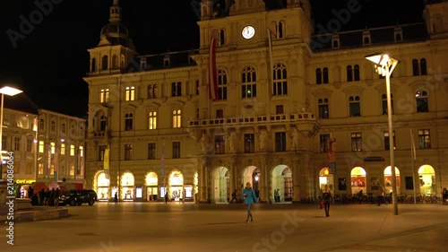 Rathaus (19 c.) at Hauptplatz at night, Graz, Austria