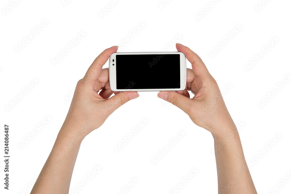 close up hand hold smartphone isolated. close up hand hold smartphone isolated.
