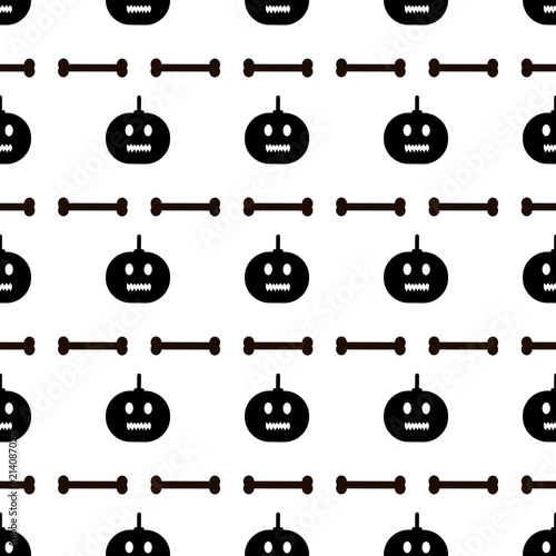 Seamless pattern with black pumpkins and bones on the white background.