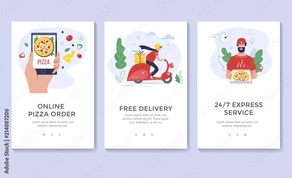 Pizza delivery banner, mobile app templates, concept vector illustration flat design